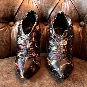 Zara black print fabric ankle booties